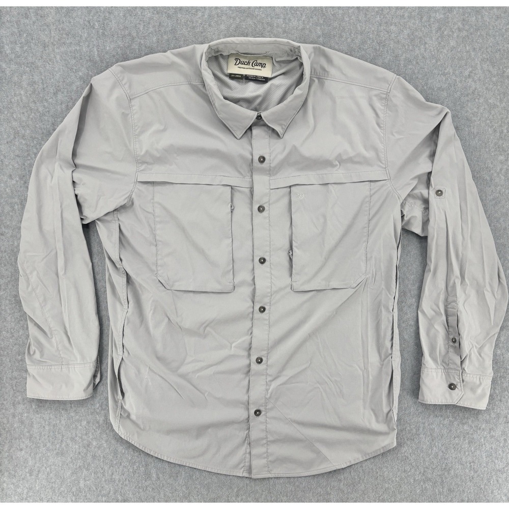 Duck Camp Fishing Shirt 2XL Gray brrr Nylon Stretch Vented Long Sleeve